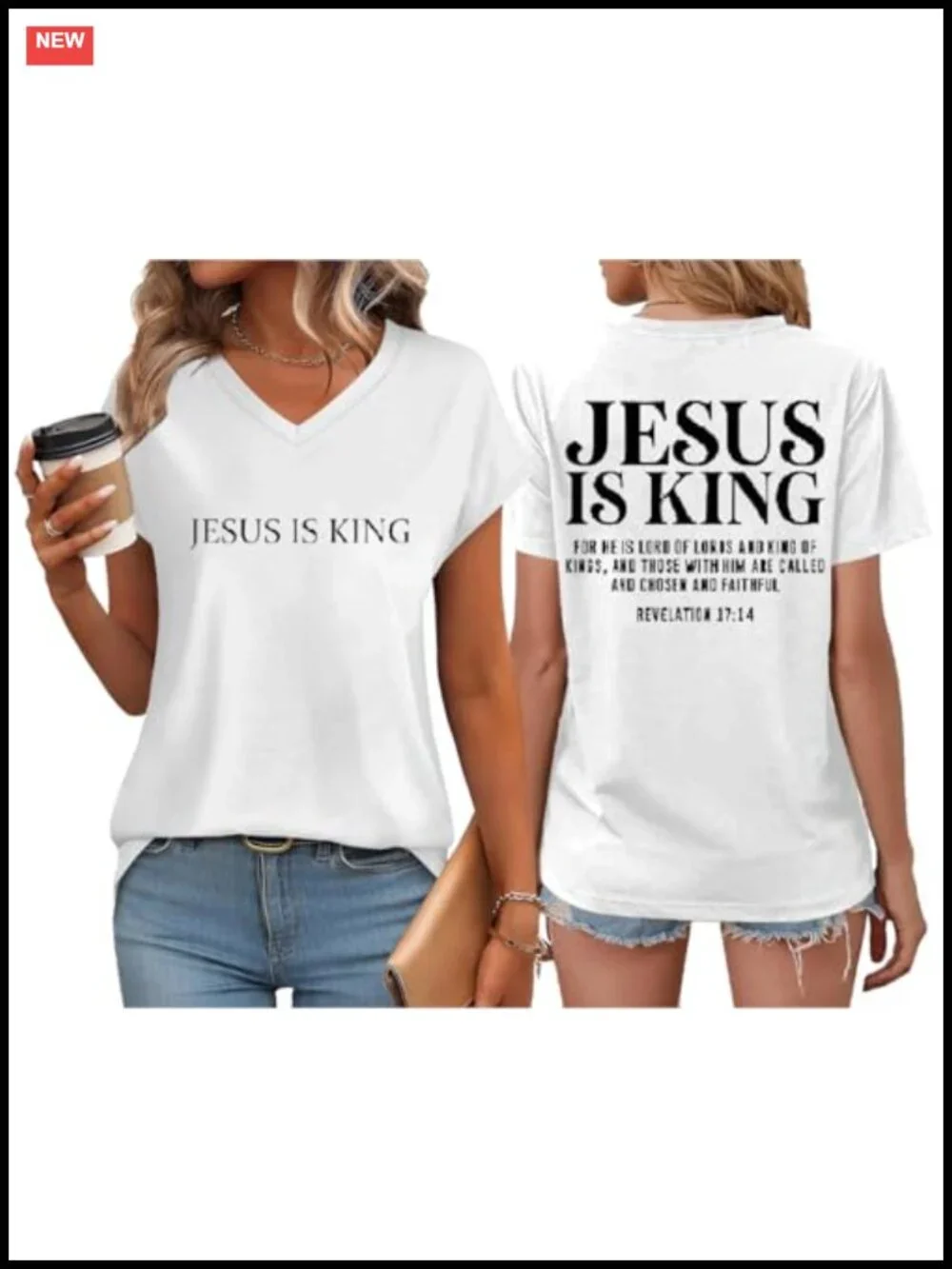 Faith T-Shirt V-Neck Cotton Inspirational Religious Tee Women